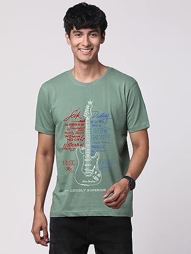 Image of ADRO Guitar Design Printed T-Shirt for Men - 100% Cotton, Regular Fit, Soft Breathable Fabric.