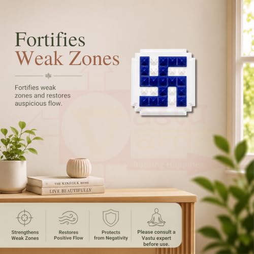 Image of Plastic Blue swastik Pyramid Plate | Size- 2.5 Inch Approx | Wall Sticking Swastik | Pack of 2 | Prosperity & Peace Enhancer
