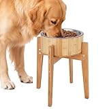 KEVIDEAWL Elevated Dog Bowls for Large Dogs Feeder Two Bowls with a Stainless Steel and Bamboo Dishes，Raised Dog Bowl Stand with Non-Slip Feet，Ideal for Medium and Large Breeds， (13.5-inch High)