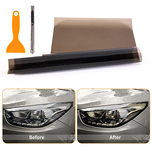 2Pcs 12 By 48 Inches Self Adhesive Car Light Sticker, Smoke Fog Light Taillight Headlight Tint Chameleon, Vinyl Film Sheet With Squeegee + Cutter (Light Black) #TOP4