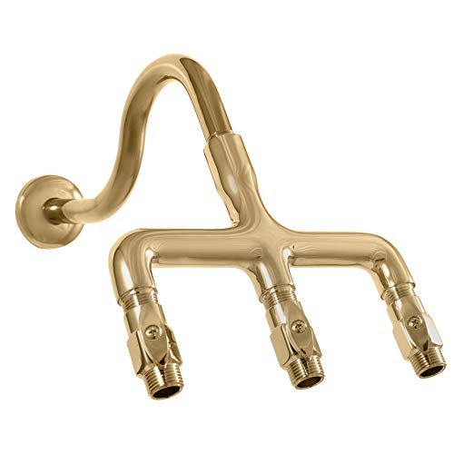 Shower Head Triple Outlet Gold Manifold w/Shut Off Valves and Shower Arm