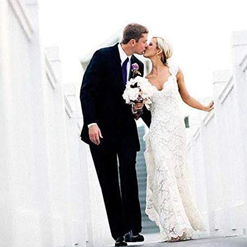 CY Kant Trouwjurken Sexy Open Rug Bruidsjurken Bohemian Cap Mouwen Backless Tuin Party Jurk voor Bruiden Plus Size, Ivoor, 16 - Afbeelding 3