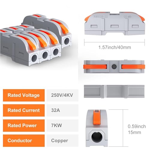 Image of Bellox 17Pcs Lever Wire Cable Connectors, 1 in 1 Out Electrical Splice Inline Terminals, 24-12 AWG Push Type Quick Splice Lock Compact Wire Jointer Conductor For Home, Electrician Use