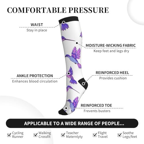 VOSERY Compression Socks for Women Men - Purple Hummingbird Knee High Compression Stockings for Women Men3