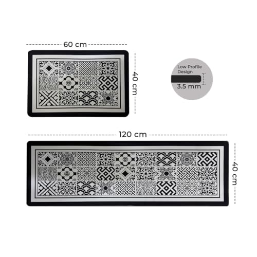 Image of Kitchen Anti Slip Mat for Floor, Waterproof Washable Kitchen Mats, Non Slip Kitchen Floor Mats for Home, Soft Mats for Kitchen, Kitchen Mats for Floor Anti Slip (GEO-Black and White)