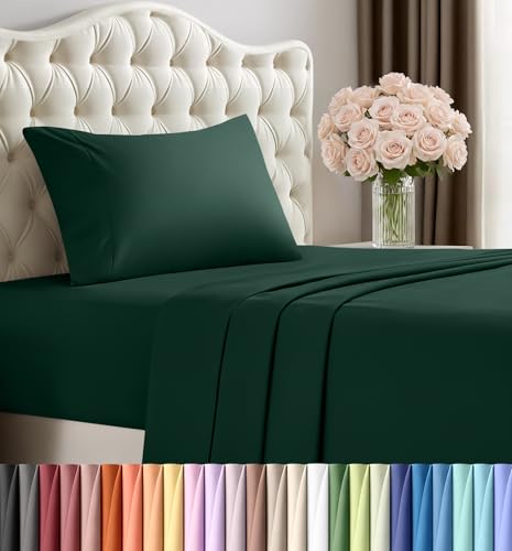 Image of Utopia Bedding Twin Sheet Set - 3 Piece Bed Sheets for Twin Size Bed, Soft and Breathable Microfiber, Includes 1 Fitted Sheet, 1 Flat Sheet and 1 Pillowcase (Emerald Green)