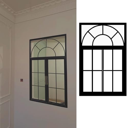 Ventana Ventanas de Paisaje de Casa de Hierro con Marco Negro, Ventana Abatible Interior con Cerradura para Casa Móvil / Dormitorio, Ventana Vertical de Baño con Vidrio Templado(36x52in/91.5x132cm)