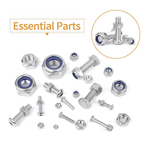 VIGRUE 520 Stück DIN985 und DIN934 Sechskantmuttern Sicherungsmuttern Standard A2-70 Edelstahl Muttern 9 Größe selbstsichernd Stopmuttern Sechskant Schraubenmuttern M2 M2.5 M3 M4 M5 M6 M8 M10 M12