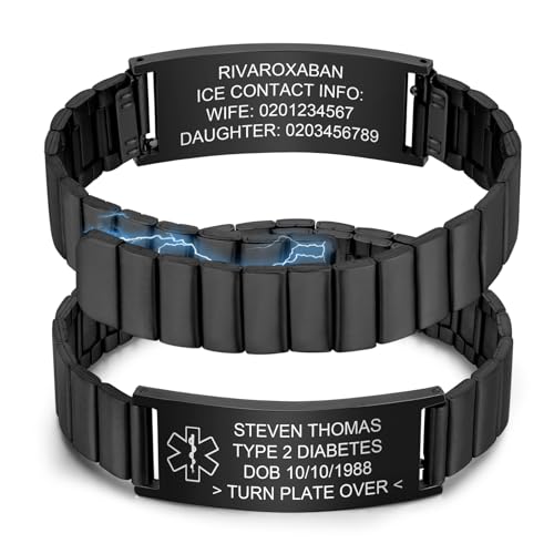 Personalized Medical Alert Bracelets for Men - Free Engraving Medical ID Bracelet Masculine Stainless Steel Waterproof Wristband Jewelry for Dad Husband Custom Emergency Bracelet for Allergy Diabetic