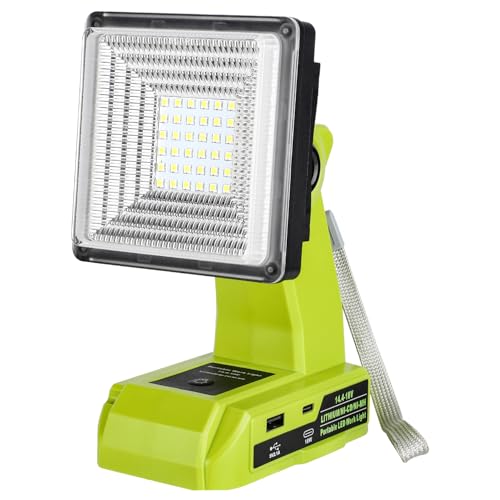 Image of Choerinton Work Light Compatible with Ryobi 18V Battery, 15W Light Cordless Portable Jobsite with USB Charging Port, 1800LM Outdoor Rechargeable LED Floodlight for Car Repair, Camping, Hiking