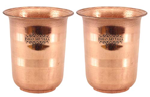 Image of INDIAN ART VILLA Copper Pooja Glass - Pure Copper Tumbler Cup for Drinking and Serving Water, Temple Puja Home Hotel Restaurant Use, Small Size, 100 ml Capacity (Pack of 2)