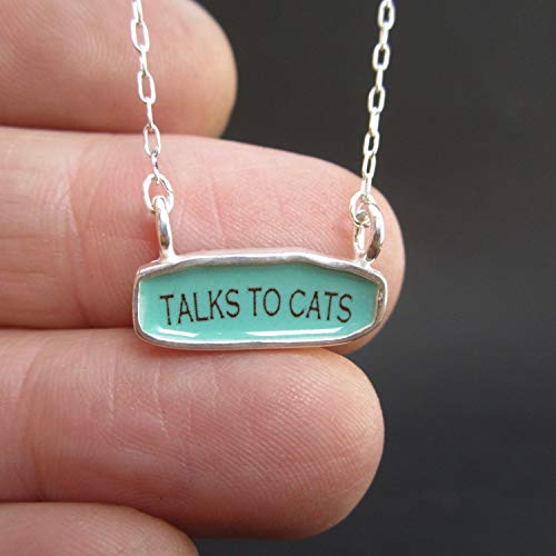 Mark Poulin"Talks To Cats" Reversible Necklace Sterling Silver And Enamel 925 Gift For Women And Girls On 16" 18" 20" Adjustable Chain -"Cat Person" Pendant #TOP7