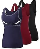 AMVELOP Soft Cotton Women Tank Tops with Shelf Bra Tanks for Layering Undershirts Activewear 1-3 Pac