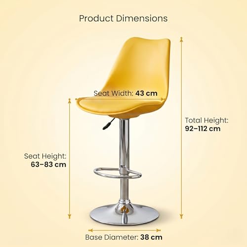 Image of activa Rapid Bar Stool Chair with Height Adjustable Design, Padded Seat & Footrest | Modern Metal Counter Stool for Kitchen, Home, Bar & Cafe Seating | Durable Comfort Chair (Yellow, Set of 1)