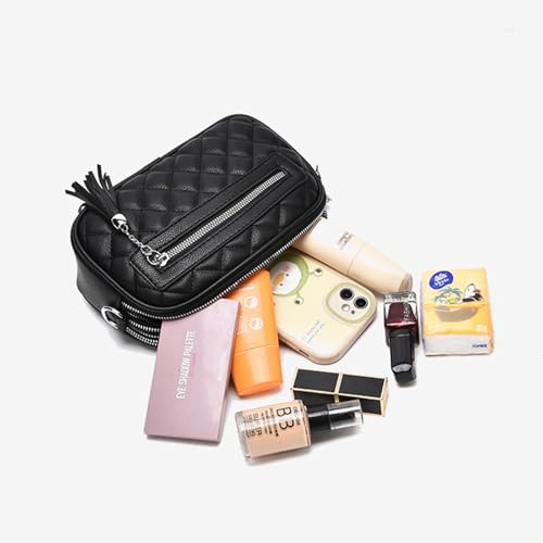 Quilted Crossbody Bag for Women Vegan Leather Handbags Shoulder Purse with Tassel Multi Pocket Purses4