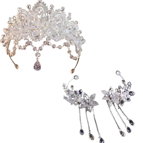 Couronnes de princesse en métal strass avec boucles d'oreilles de fête