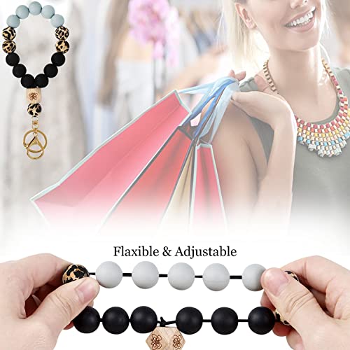 Hisuper Keychain Bracelet Silicone Bead Car Key Ring Wristlet Key Chain Bracelet Elastic Beaded Keyring Bangle Keychains For Women Girl Beaded Keyring Wristlet House Keys Ring Holder #TOP3