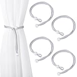 Dalababa 2 Pair Curtain Tie Backs Rope, Polyester Hand-Woven Drapery Holdbacks, Pearl Curtain Tiebacks Straps Buckles for Home Decor (Grey)