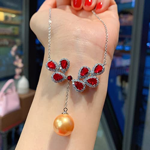 Collier pendentif rubis émeraude femmes MOCHAMIK : sublimez vos décolletés, perle 14mm