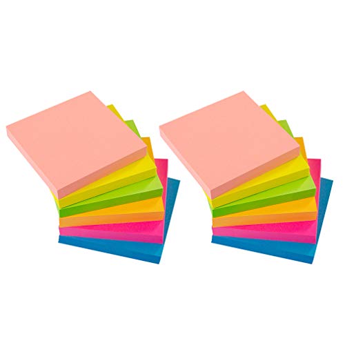 Sticky Notes - VANZAVANZU Self-Stick Notes 3x3 in, 12 Pads, 100 Sheets/Pad, 6 Bright Colors, Easy Post Notes (12 Pads)