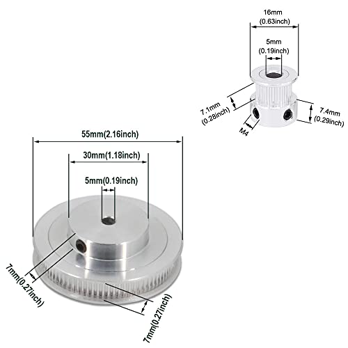 Befenybay 2 Kit GT2 Synchronrad Aluminium Zahnscheibe mit 2 Stk. Länge 200mm Breite 6mm Riemen (20-80T-5B-6)