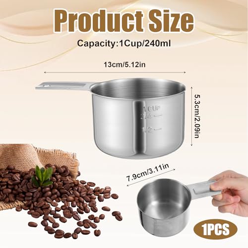 Vaso medidor de acero inoxidable 240 ml 1 taza miniatura 2