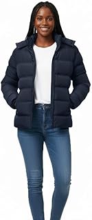 جاكيت شتوي مبطن للنساء بغطاء للرأس، ملابس خارجية مبطنة، لون أزرق كحلي