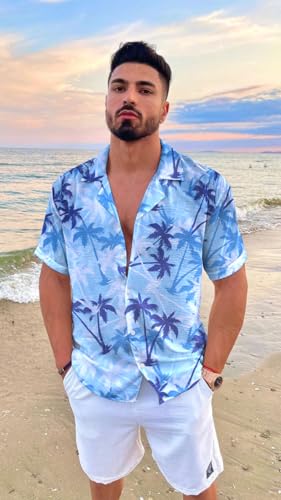 UNIQUEONE Men's Hawaiian Short Sleeve Button Down Tropical Floral Beach Vacation Shirt4