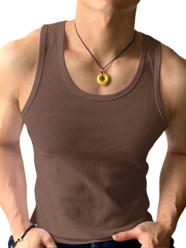 RoseSeek Men's Ribbed Knit Summer Tank Top Workout Gym Muscle Undershirt