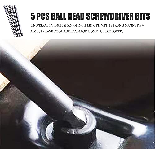 Tomato Palace Magnetic Ball Head 2.5Mm 3Mm 4Mm 5Mm 6Mm S2 Metric Ball End Hex Screwdriver Bit Set Allen Bits -5 Pcs 100Mm Long #TOP4