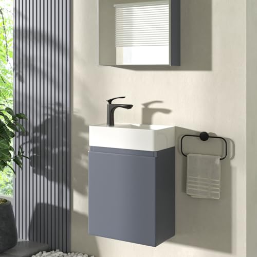 CASAMO Gäste WC Waschbecken mit Unterschrank Premium Waschtisch Set Badmöbel (für Linke Hand, Anthrazit)