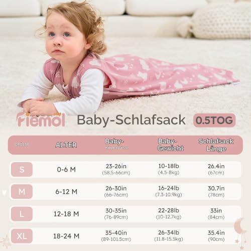 FIEMOL Baby Schlafsack 12-18 Monate 0.5 Tog Tragbare Babydecken aus Baumwolle, 3er-Pack Atmungsaktiver Sommer Schlafsack für Neugeborene 76… – Ansicht 4