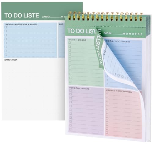 Agoer To Do Listen Block, Reißbar Tagesplaner Undatiert Wochenplaner, Beidseitiges Schreiben | A5 160 Blätter Spiralblock mit Hardcover für Aufgaben To Do Planer für Büro Schule