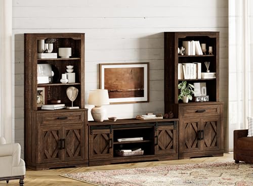 Image of WAMPAT Farmhouse Entertainment Center with Bookshelves for 65 inch TV