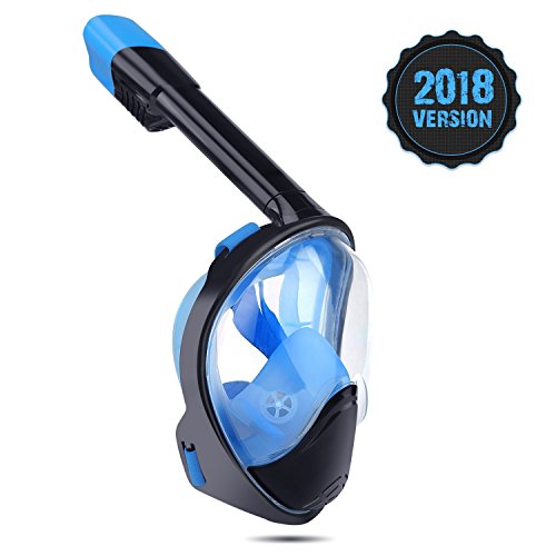 Snorkel Mask 2018 Upgraded Version 180° Panoramic View Easy Breath Full Face Snorkeling Mask with Action Camera Mount Anti-Fog Anti-Leak Snorkel Set for Men and Women with Waterproof Phone Bag