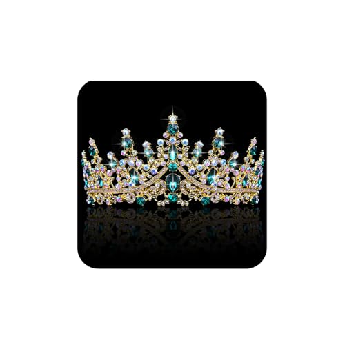 COCIDE Green Tiaras for Women Crowns for Women Emerald Quinceanera Dress Headbands for Queen Cosplay Birthday Pageant Bride Headpieces Hair Accessories Decorations Gold