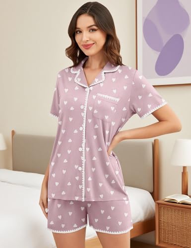 Image of SWOMOG Womens Button Down Pajamas Set Short Sleeve Sleepwear Bride Soft Pj Lounge Sets XS-3XL