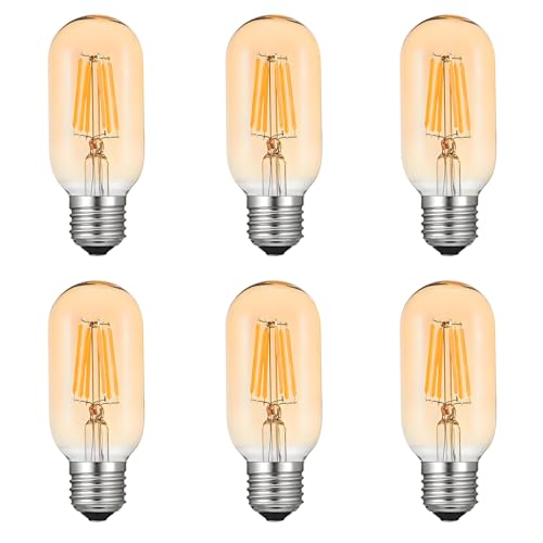 HUAMu 6 Unidades 6W T45 LED Bombilla de Filamento, Retro Bombilla, Estilo de Edison,220-240V, E27, Luz Blanca Cálida 2700K, 6W LED Bombilla Sustituye a 50W bombilla incandescente (6 Pack)