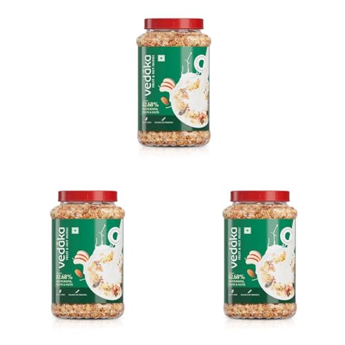 Image of Amazon Brand - Vedaka Fruit and Nut Muesli 1 kg Jar | Contains 82.68% Fruits, Nuts & Multigrains | High in Fiber | Source of Protein | Breakfast Cereal (Pack of 3)