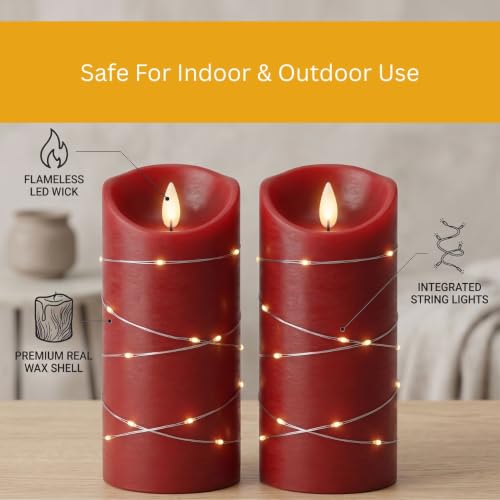 Image of LTETTES Paraffin Wax Real Wax Flameless Electric Candles with Flickering Faux Wick Battery Powered with Multifunctional Remote Controller, Birthday|Gifting| Restaurants - RED - Set of 2 (H6 xD3, LED)