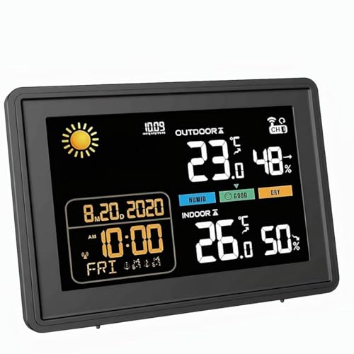 5,9 Zoll Wetterstation funk mit Außensensor 2025 Versionen VA-Display Kabellos DCF Funkuhr Wetter station mit Farbdisplay Empfangssignal Funkuhr...