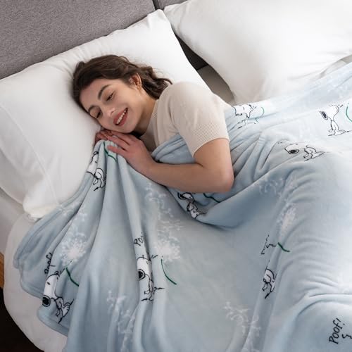Image of Berkshire Blanket Peanuts VelvetLoft Cute Character Snoopy Plush Blanket,Peanuts Snoopy Make a Wish Spring Blue,King 90 in x 108 in (Official Peanuts Product)