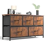Sweetcrispy Dresser for Bedroom 5 Fabric Drawers Dresser Clothes Cabinet Storage Organizers and Wood Top Surface Table for TV, Chest of Drawers for Bedroom, Living Room, Hallway, Porch Organization