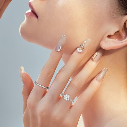 MOOSEA 2ct Moissanite Rings for Women, D Color VVS1 Clarity Lab Created Moissanite Rings 18K White Gold Vermeil 6 Prong Round Solitaire Knife Edge Moissanite Engagement Rings for Women Size 4-114