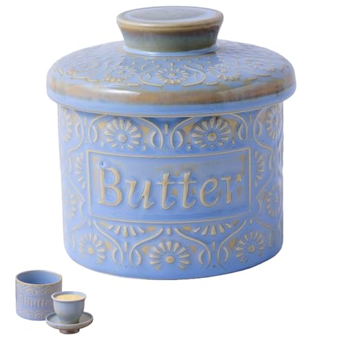 Französische Butterdose, Keramik Butterdose Wassergekühlt für 6.7oz Butter, Butter Glocke mit Wasserlinie Keramik Butterglocke Butterbehälter (Grün)