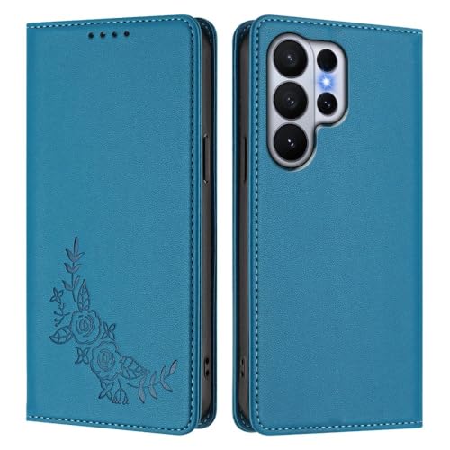 Étui Galaxy S24 FE 5G rabat magnétique portefeuille cuir bleu lac antichoc