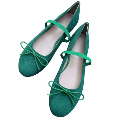 Image of TN TANGNEST Women's Mary Jane Flats Bow Ballet Shoes | Round Toe Flats with Buckle Strap Dressy Comfortable Faux Suede Flats