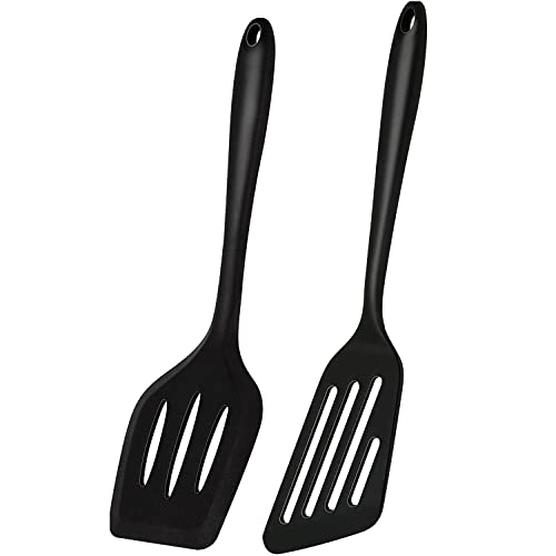 Spatula, 2 pieces, 35 cm silicone slotted turner spatula, Black, 2pcs