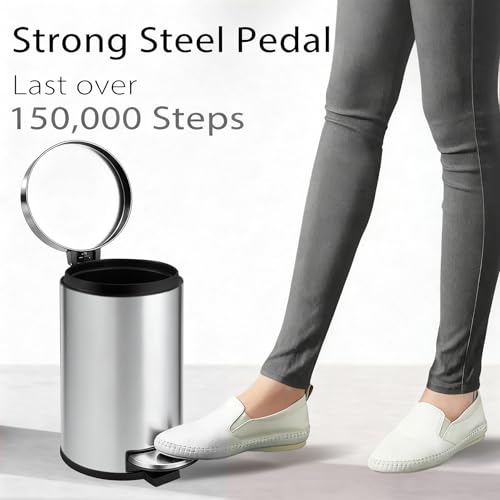 TIPGO Small Trash Can with Lid Soft Close, 4.5 Liters / 1.2 Gallon Bathroom Garbage Can, Mini Step Trash Bin, Stainless Steel Wastebasket for Bathroom, Bedroom, Office (Silver) by TIPGO - Image 3