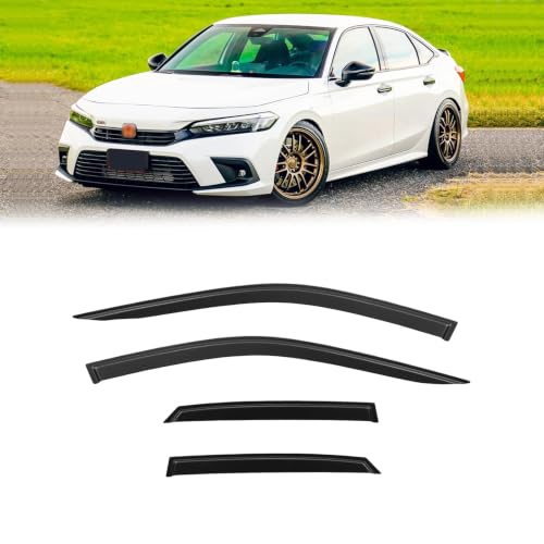 Image of Window Visor for 2022-2025 Honda Civic, Out-Channel Rain Guards Shields Vent Deflector Shade Wind Dark Smoke, Tape-On Outside-Mount 2023 22 23 24, 4PCS